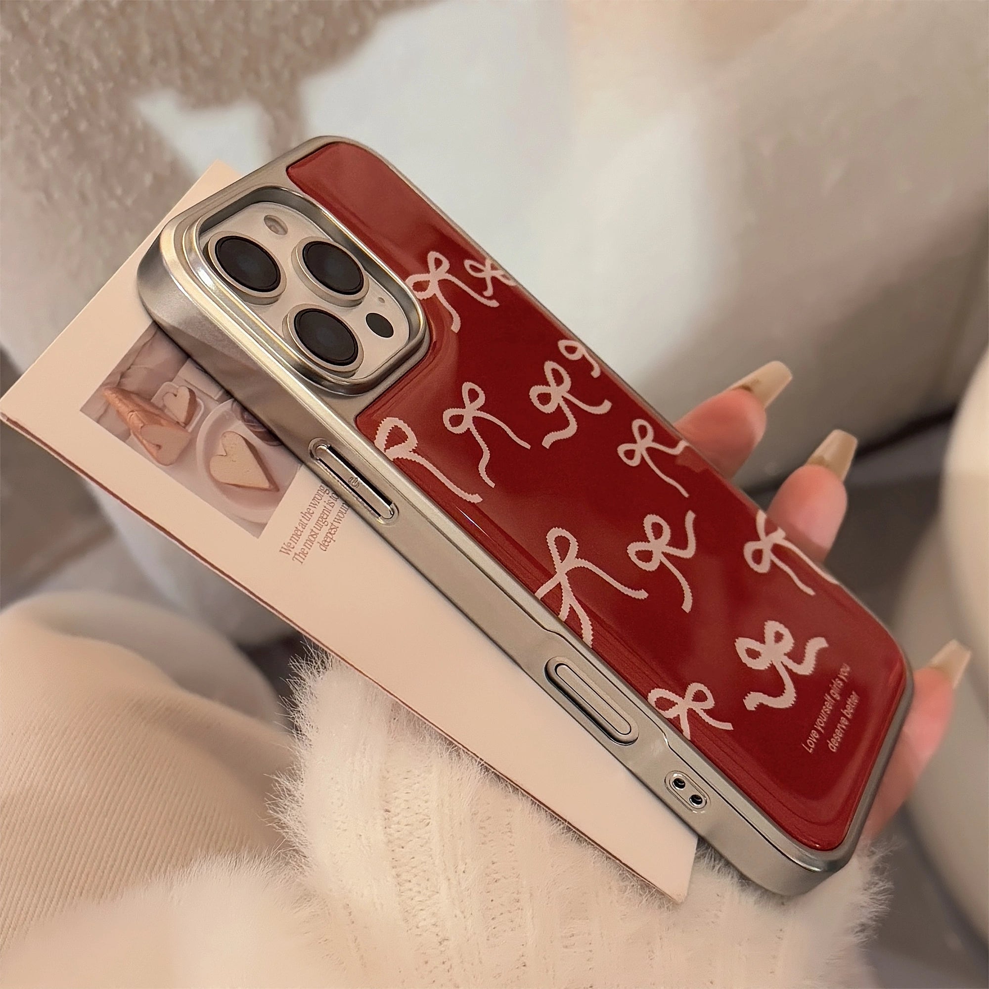 Wine & White Ribbon - iPhone Case